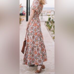 Anthropologie Coral and Cream Paisley Somerset Maxi Dress